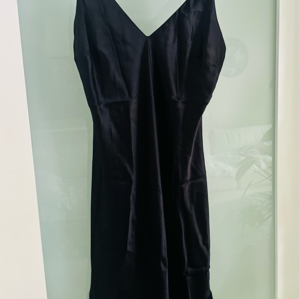L'AGENCE Black Silk V-Neck Slip Dress